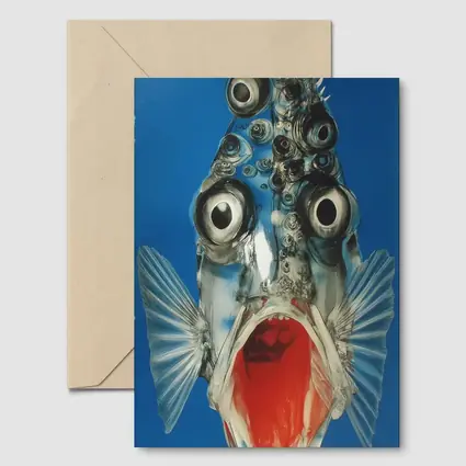 Surreal Fish Wide Open Mouth Blue Background