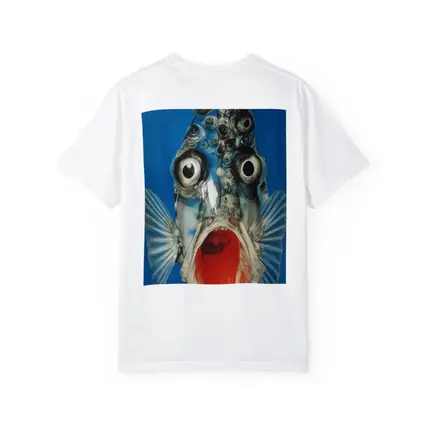 Surreal Fish Wide Open Mouth Blue Background