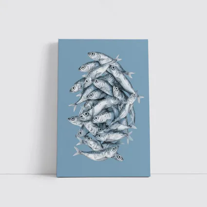 School of Sardines Blue Illustrated Fish Art