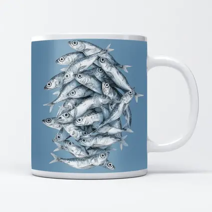 School of Sardines Blue Illustrated Fish Art