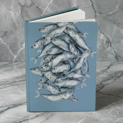School of Sardines Blue Illustrated Fish Art