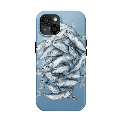 School of Sardines Blue Illustrated Fish Art
