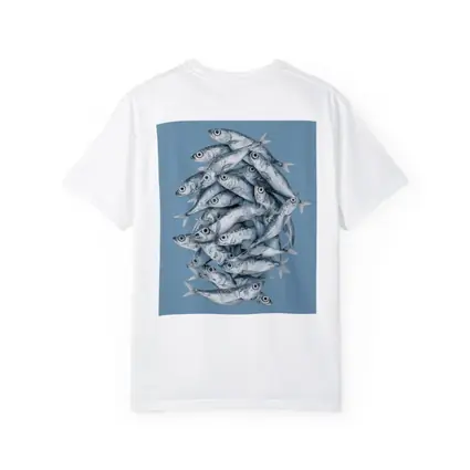 School of Sardines Blue Illustrated Fish Art