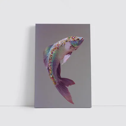 Jeweled Fish Leaping Purple Gray Background