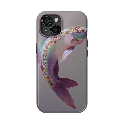 Jeweled Fish Leaping Purple Gray Background
