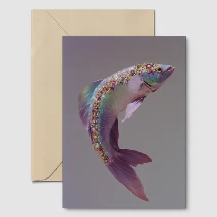 Jeweled Fish Leaping Purple Gray Background