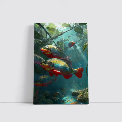Colorful Piranha Fish Underwater River Scene