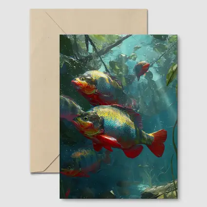 Colorful Piranha Fish Underwater River Scene