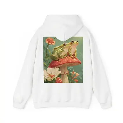 Two Green Frogs Sitting On Red Mushroom