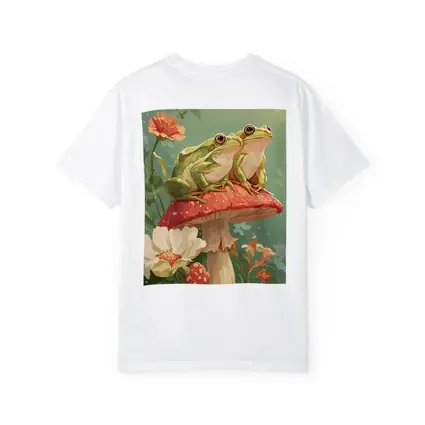 Two Green Frogs Sitting On Red Mushroom