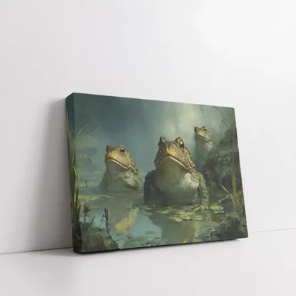 Three Toads Resting In Misty Swamp