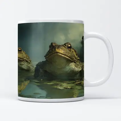Three Toads Resting In Misty Swamp
