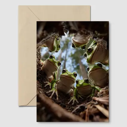 Green Tree Frogs Looking Up Forest