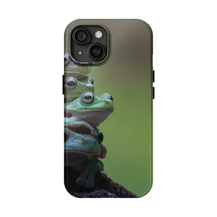Three Green Tree Frogs Stacked Together