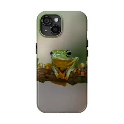 Three Green Tree Frogs On Branch