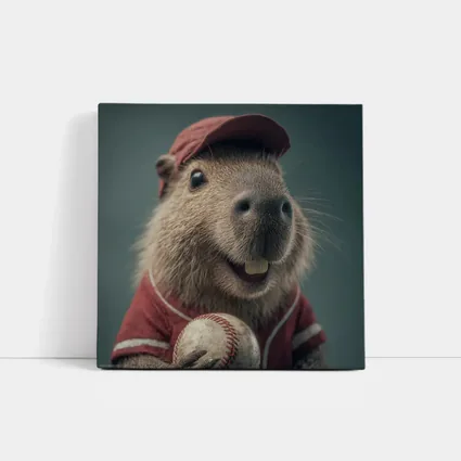 Capybara Baseball Player Wearing Red Uniform
