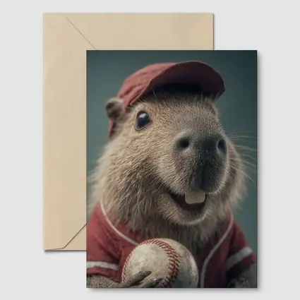 Capybara Baseball Player Wearing Red Uniform