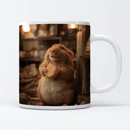Happy Hamster Holding Cheese Rustic Cellar