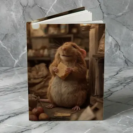 Happy Hamster Holding Cheese Rustic Cellar
