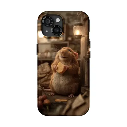 Happy Hamster Holding Cheese Rustic Cellar