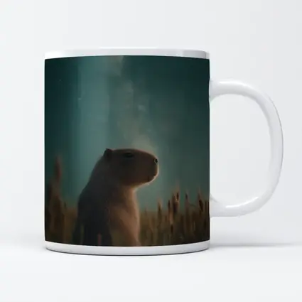 Capybara Sitting In Field Starry Night