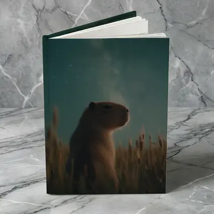 Capybara Sitting In Field Starry Night
