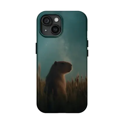Capybara Sitting In Field Starry Night