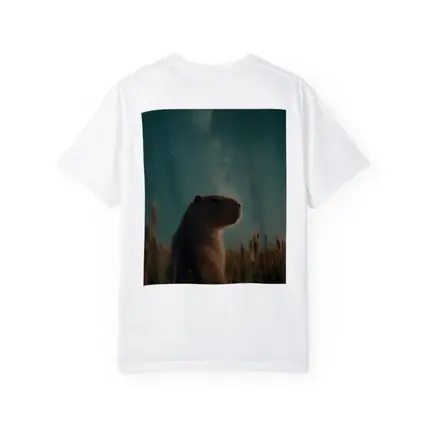 Capybara Sitting In Field Starry Night