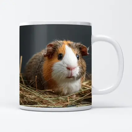 Tricolor Guinea Pig Sitting In Hay