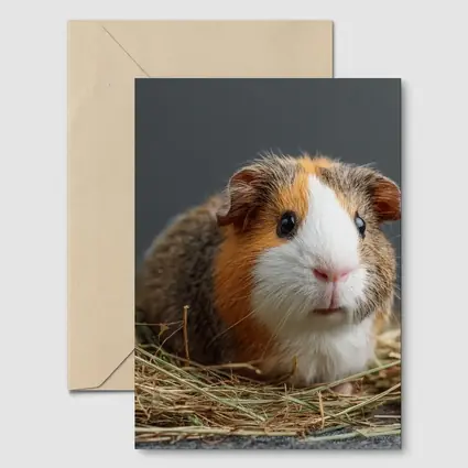 Tricolor Guinea Pig Sitting In Hay