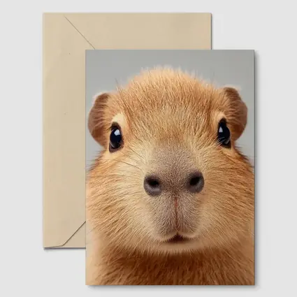 Capybara Close Up Portrait Gray Background