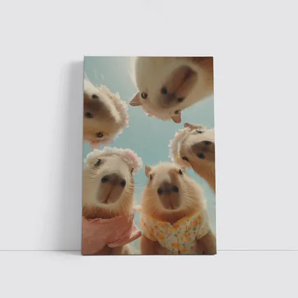 Cute Capybaras In Floral Outfits Sky