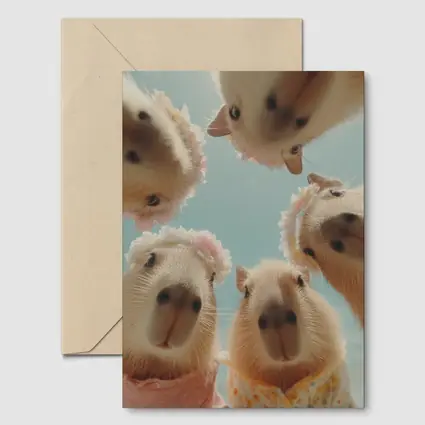 Cute Capybaras In Floral Outfits Sky