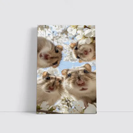 Four Hamsters Looking Up Cherry Blossoms