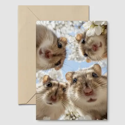 Four Hamsters Looking Up Cherry Blossoms