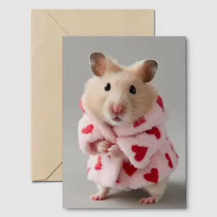 Cute Hamster Wearing Pink Heart Robe