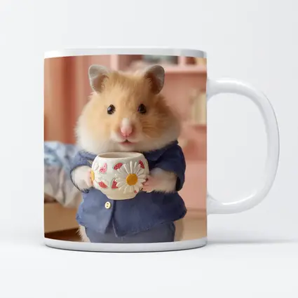 Hamster Wearing Blue Outfit Holding Cup