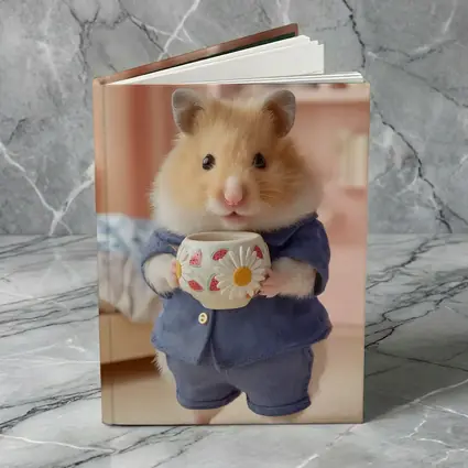Hamster Wearing Blue Outfit Holding Cup
