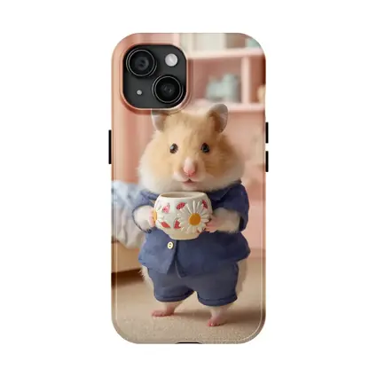 Hamster Wearing Blue Outfit Holding Cup