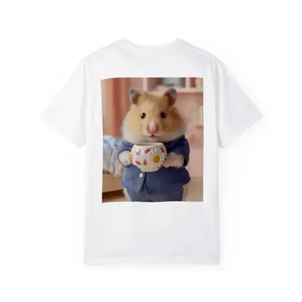Hamster Wearing Blue Outfit Holding Cup