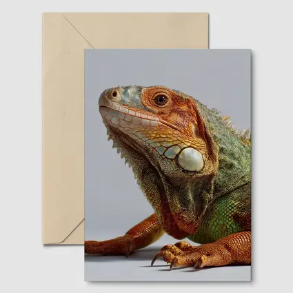 Green Iguana Close Up Gray Background