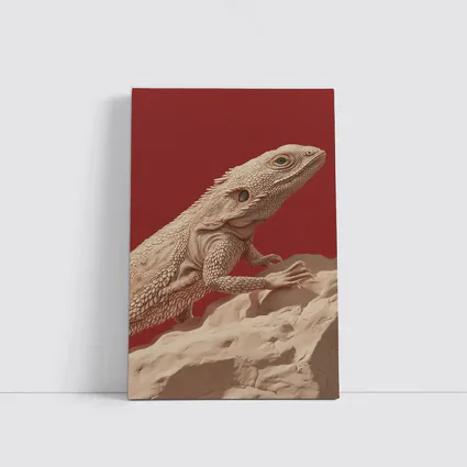 Bearded Dragon Lizard On Red Background