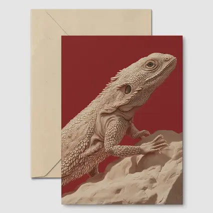 Bearded Dragon Lizard On Red Background