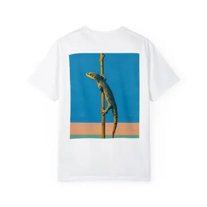 Gecko Climbing Stick Blue Minimalist Background