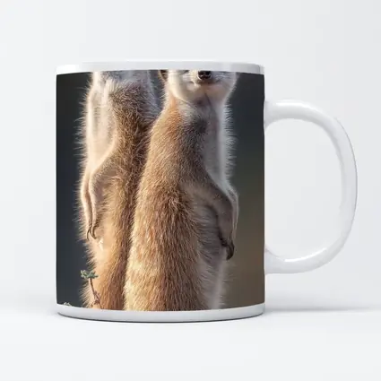 Two Meerkats Standing Alert Desert Background