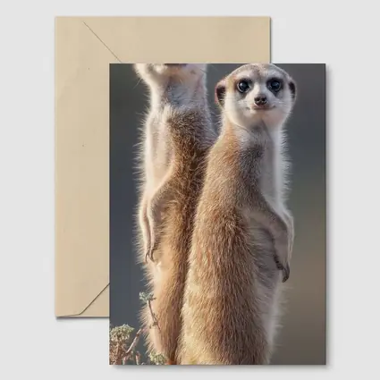 Two Meerkats Standing Alert Desert Background