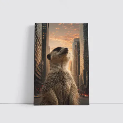 Meerkat Standing Tall City Skyline Sunset