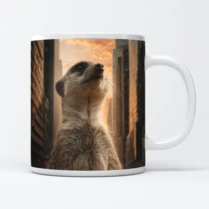 Meerkat Standing Tall City Skyline Sunset