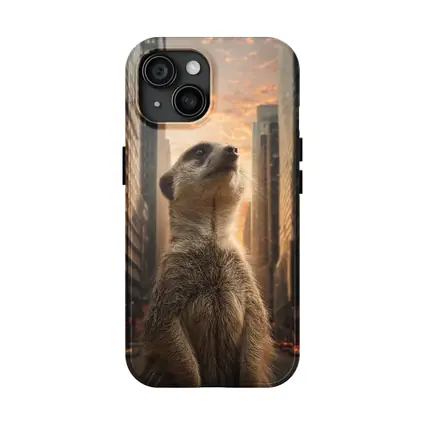 Meerkat Standing Tall City Skyline Sunset
