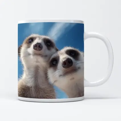 Two Meerkats Looking Up Blue Sky